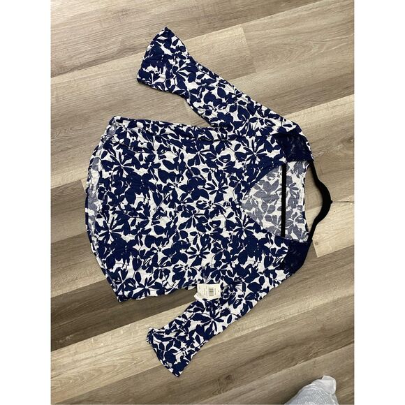 Retrology NWT Blue White Floral Lace Blouse- Peacoat Combo, Sz Large, MSRP $54 - Picture 9 of 9